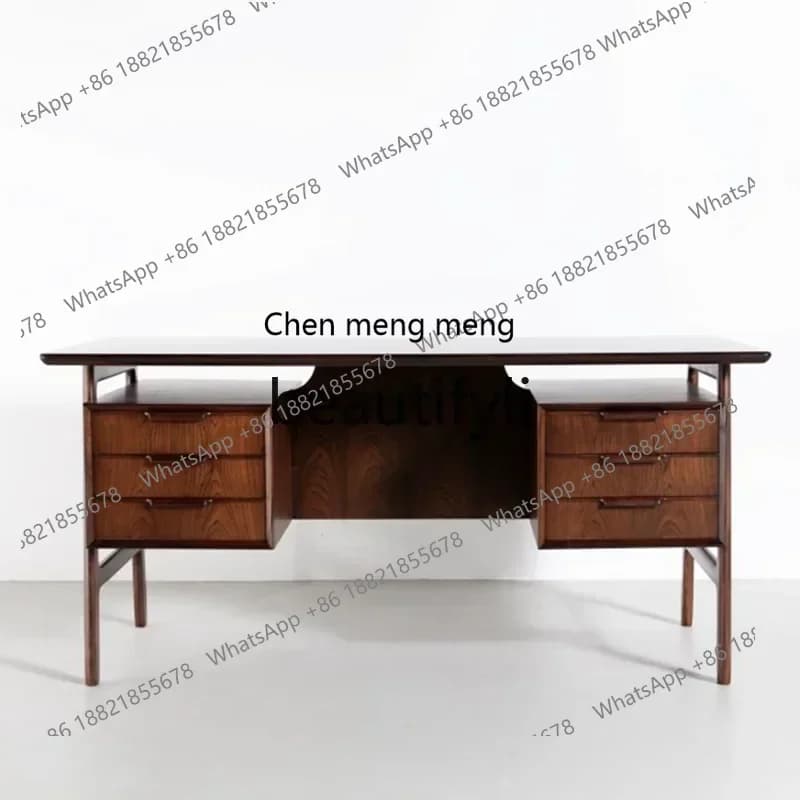 zq1Vintage desk Solid wood writing desk Nordic home retro teak rose wood