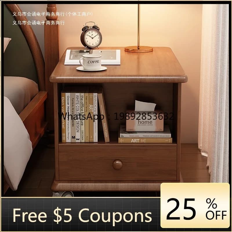 LYY Sofa Side Cabinet Living Room Bedroom Bedside Balcony Small Tea Table Coffee Table Solid Wood with Wheels Side