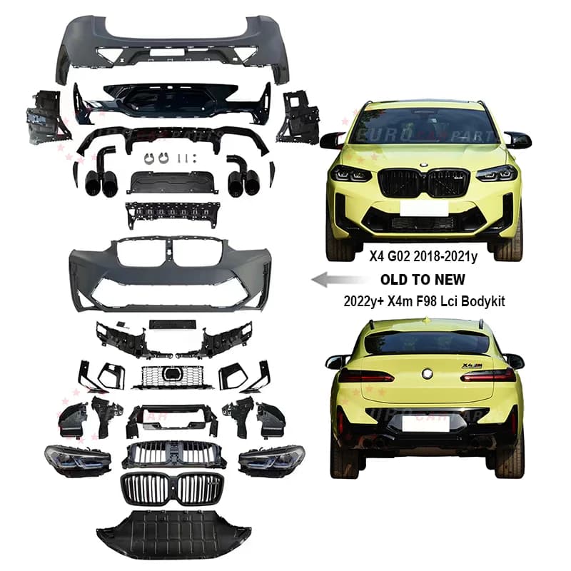 For 18-21y X4 G02 Old To New X4m F98 Lci Body Kit 2022 for X4 G02 Upgrade To F98 X4m LCI Car  Bumper Rear Lip Exhaust Tip Headli