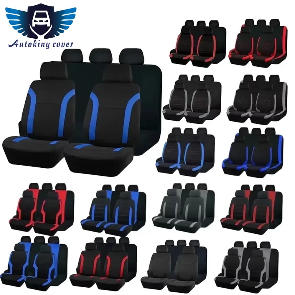AUTOKING Sports Universal Polyester Car Seat Cover Set Fit Most Car Plain Fabric Bicolor Stylish Car Accessories Seat Protector