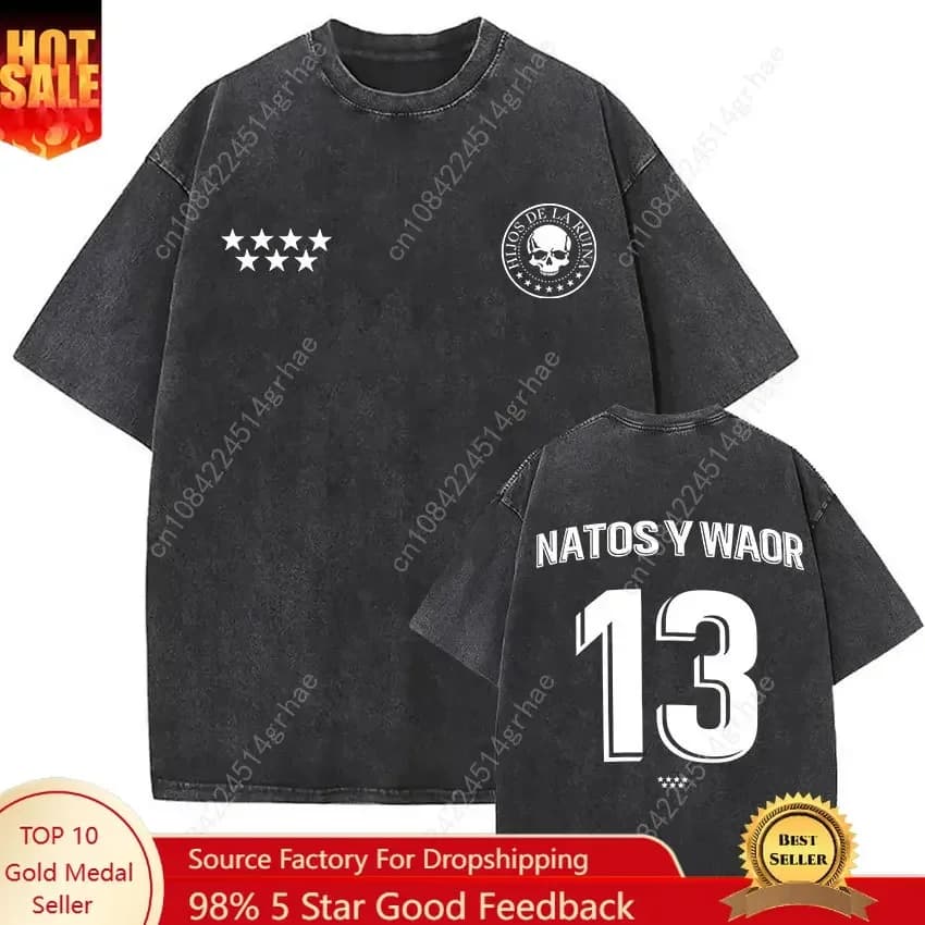 Vintage Washed NATOS WAOR 13 Logo Album T Shirt Hip Hop Rap Gothic Clothing T-shirt Men Women High Quality Short Sleeve T Shirts