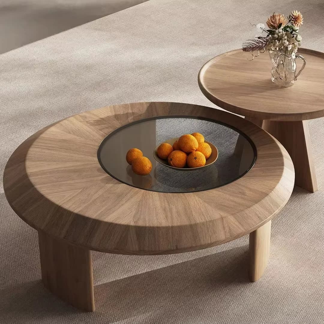 Modern Style Round Coffee Table for Small Apartments Dark Wood Living Room Furniture of Combination Size