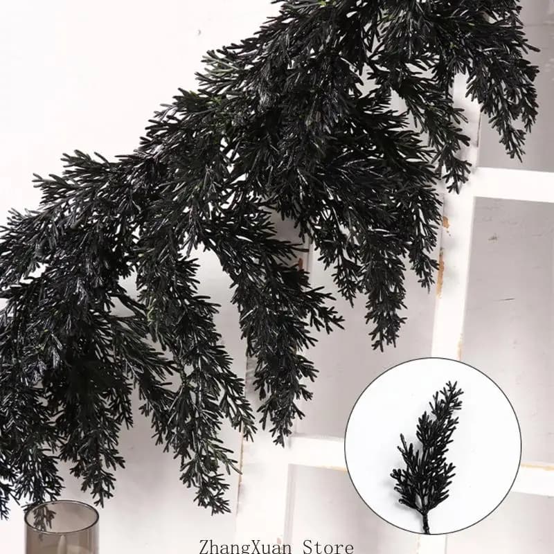 Black Faux Pine Garlands for Entry Frame, Shelf Border, and Stair 3XUF