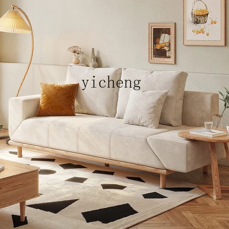V7  furniture retro solid wood sofa bed dual-purpose leather art technology cloth multi-functional sofa small apartment