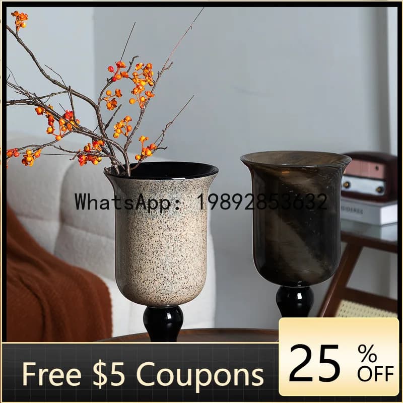 Z4 Modern High-End Art French Retro Texture High-Leg Handmade Vintage Style Lamp Flower Arrangement Vase