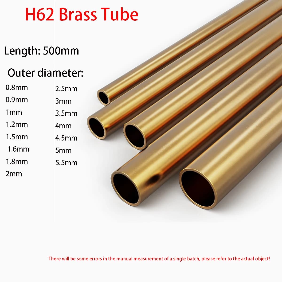 Brass Tube Od0.8-5.5mm Length500mm Round Brass Alloy Pipe Straight H62 Small Thin Tube