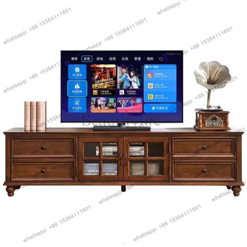 White toon wood all solid wood American 1.8 meters small apartment storage floor cabinet video cabinet 2 meters T287