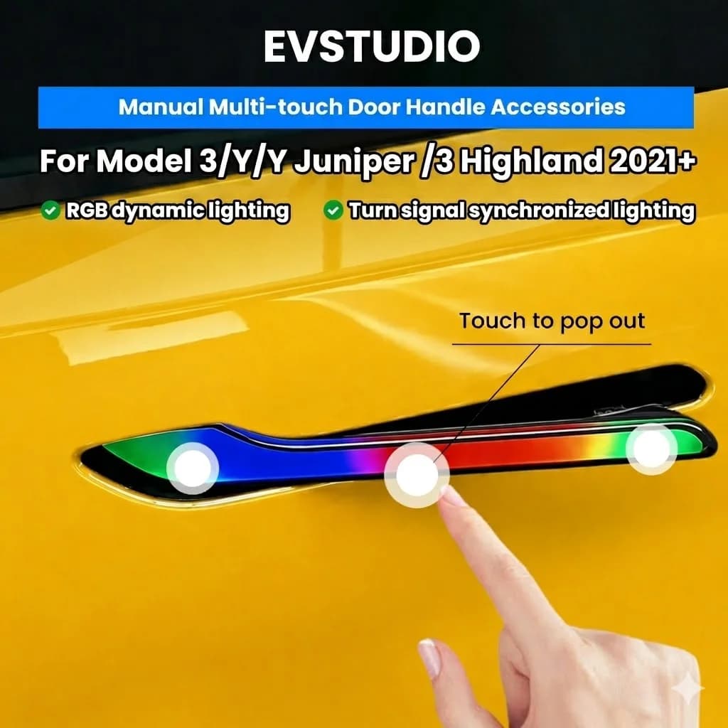 New RGB Electric Door Handle for Tesla Model 3/Y L/3 Highland /Y Juniper 2021-2026 Auto Pop-out Smart Sense Unlock Flowing Light