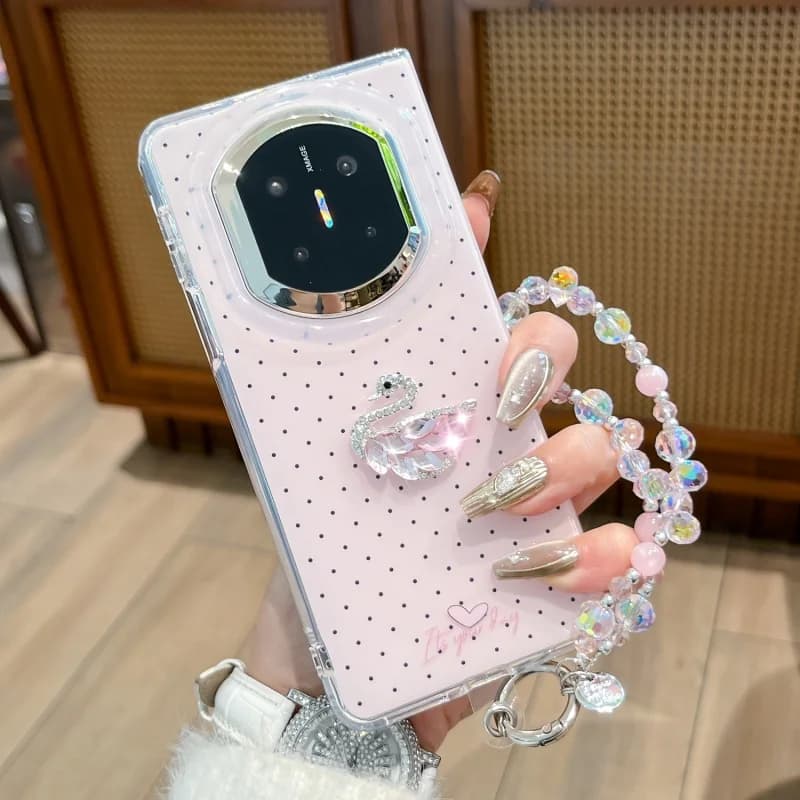 Bling Bling Bracelet For Huawei Mate X7 Case Cute Black Dot Pink Pattern Mobile Phone Cover