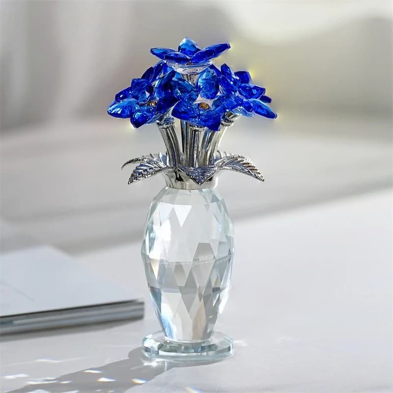 Crystal Bouquet Figurine,Handmade Flower Gift for Mom Gifts for Women,Glass Flower Collectible Ornament Home Table Wedding Decor