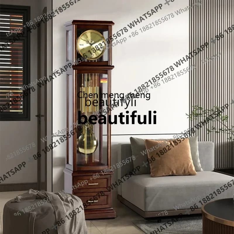 A   R Living room home decoration solid wood mechanical time floor clock simple new Chinese style floor clock R