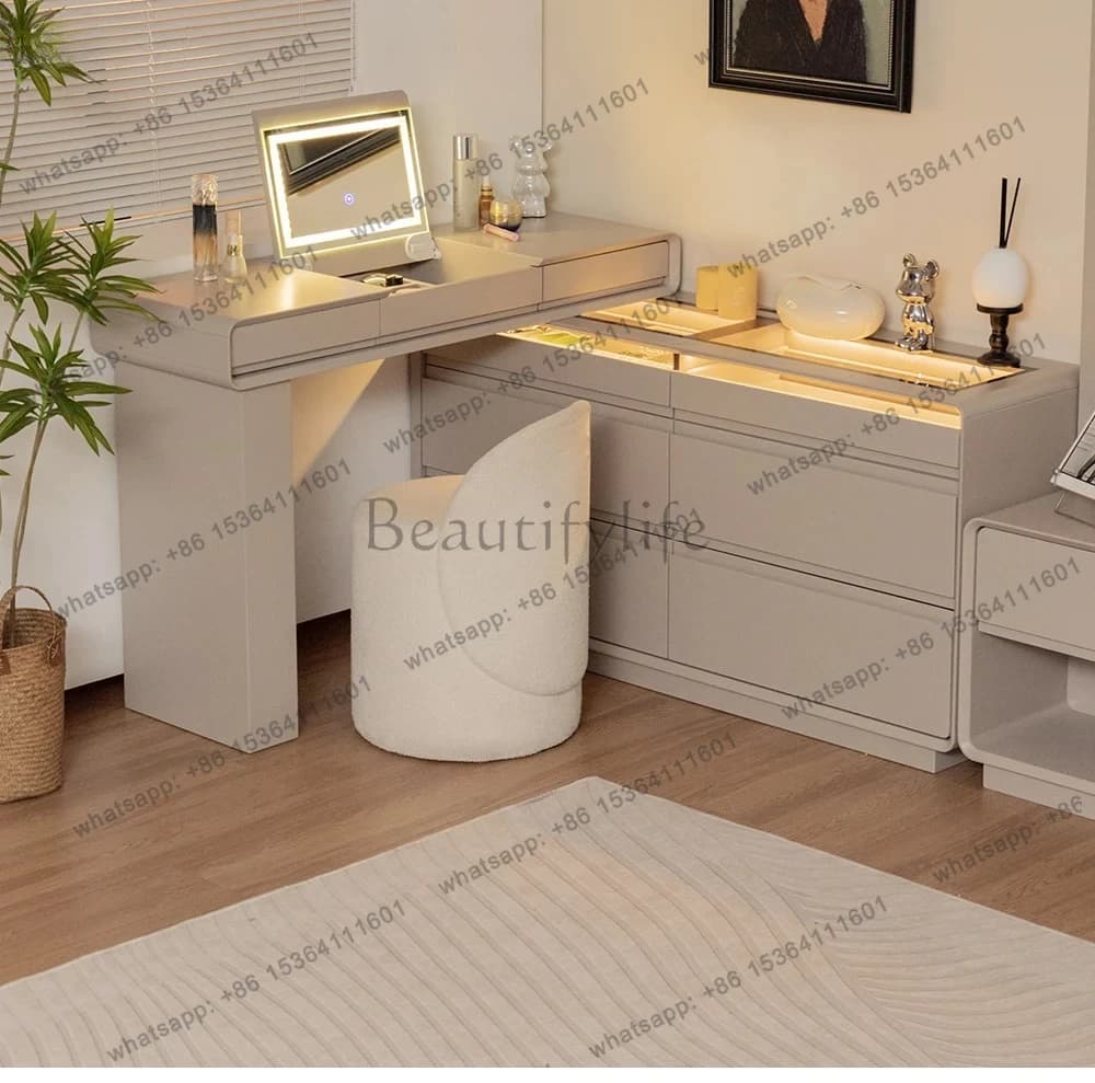 solid wood flip dresser chest cabinet integrated simple end of bed retractable makeup table