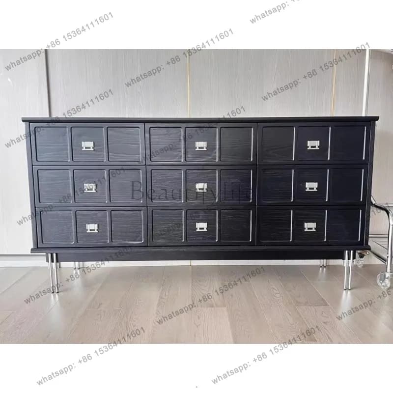 YJ Cozy Dustproof Living Room Cabinets Dark Japanese Wooden Vintage Storage Cabinet Organizer China Armoire Rangement Furniture
