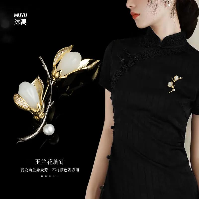 Wearing Magnolia Brooch Premium Sense Flower Brooch Women's Light Luxury Personality Pin Accessories