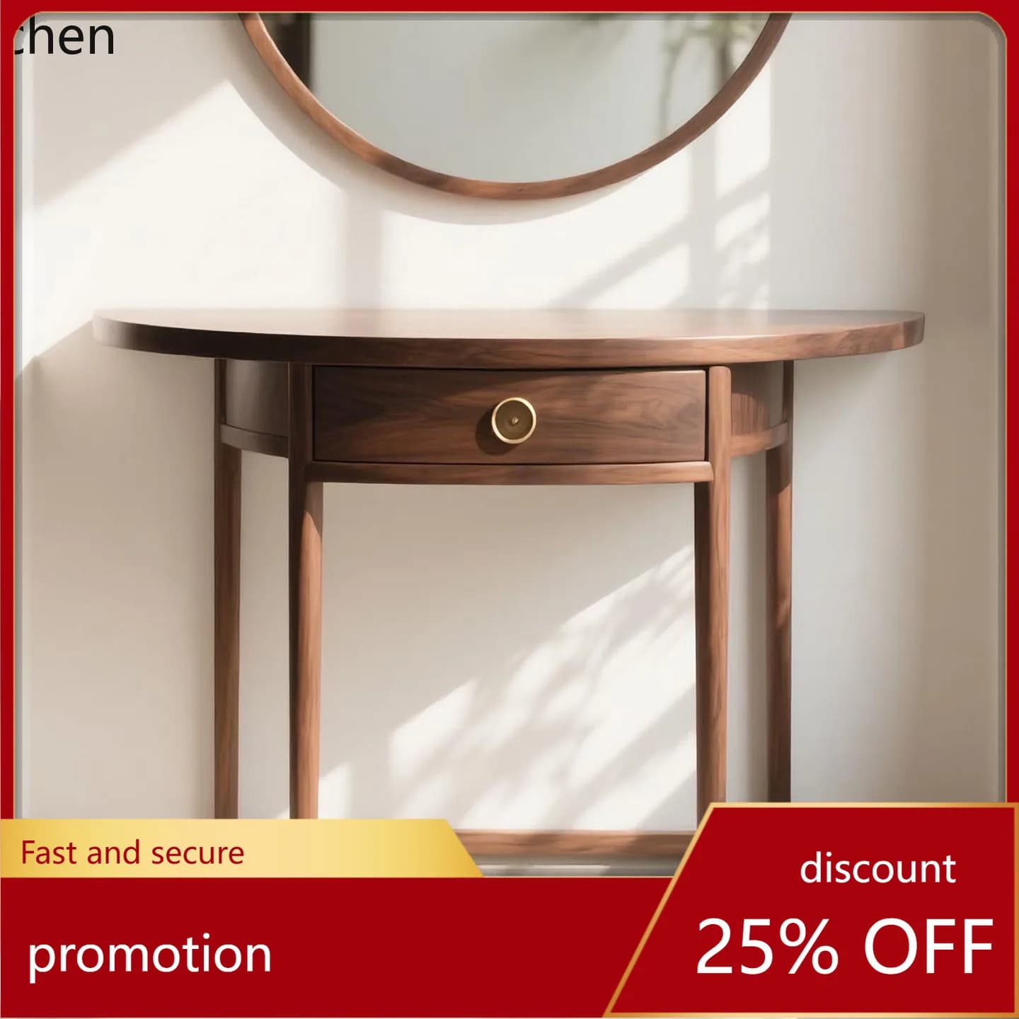 HXL Black Walnut Entryway Table Minimalist Solid Wood Half Round Altar Table