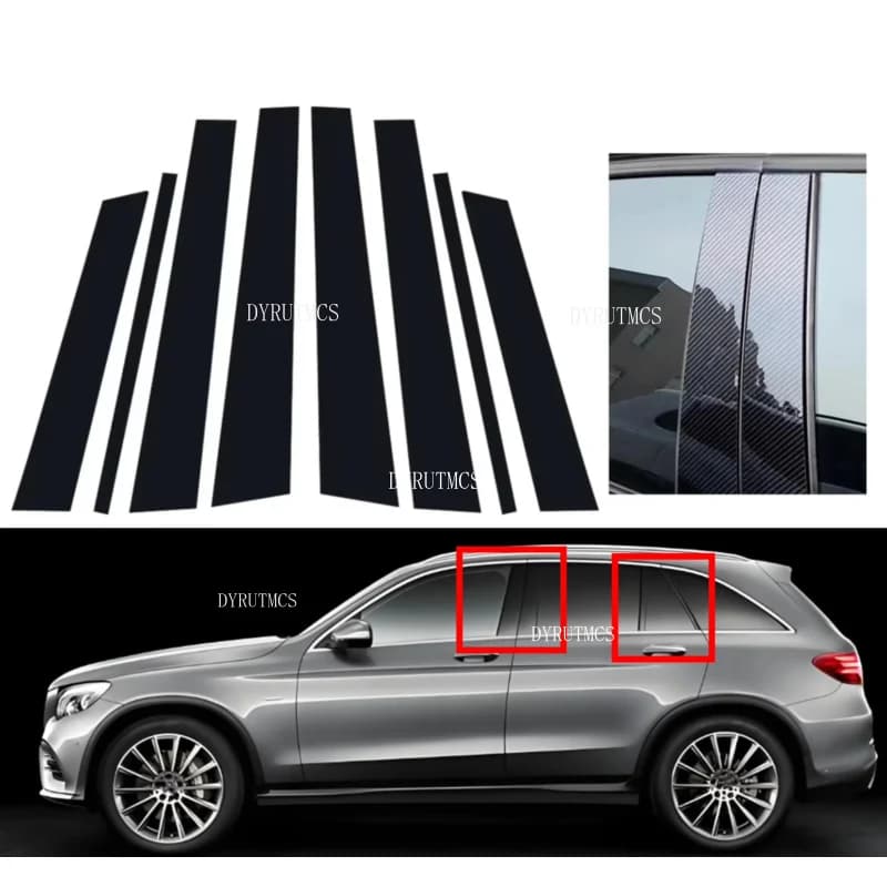 8PCS Gloss Black Silver Pillar Posts Fit For Mercedes Benz GLC X253 2016 2017 2018 -2022 Door Trim Window Sticker Cover Carbon