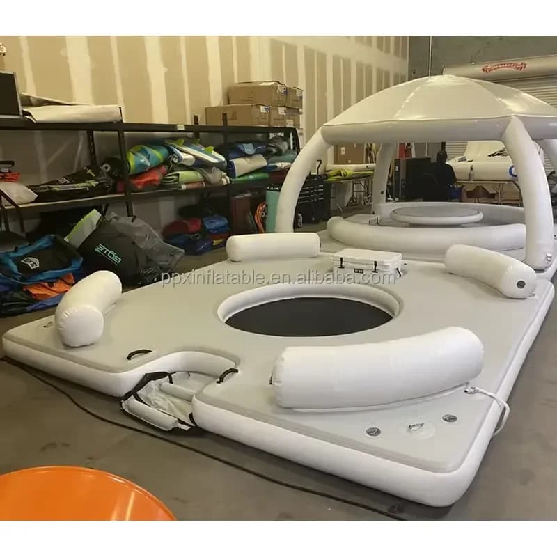 Inflatable Floating Island Platform bar Inflatable Floating Dock Play Water Island Float Pub With Tent for Adults