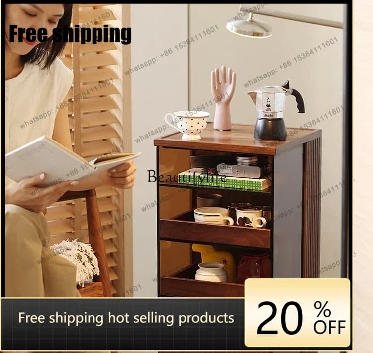 Factory Direct North American black walnut solid wood mobile display cabinet storage sofa side cabinet