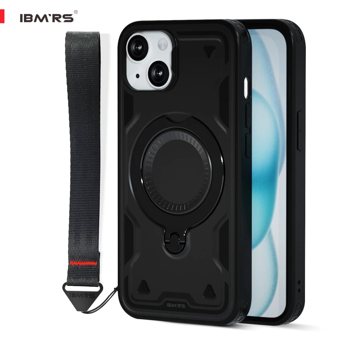 IBMRS for iPhone 15 Magnetic Case,  Shockproof with Stand & Lanyard, PC+TPU Dual Layer Heavy Duty Cover
