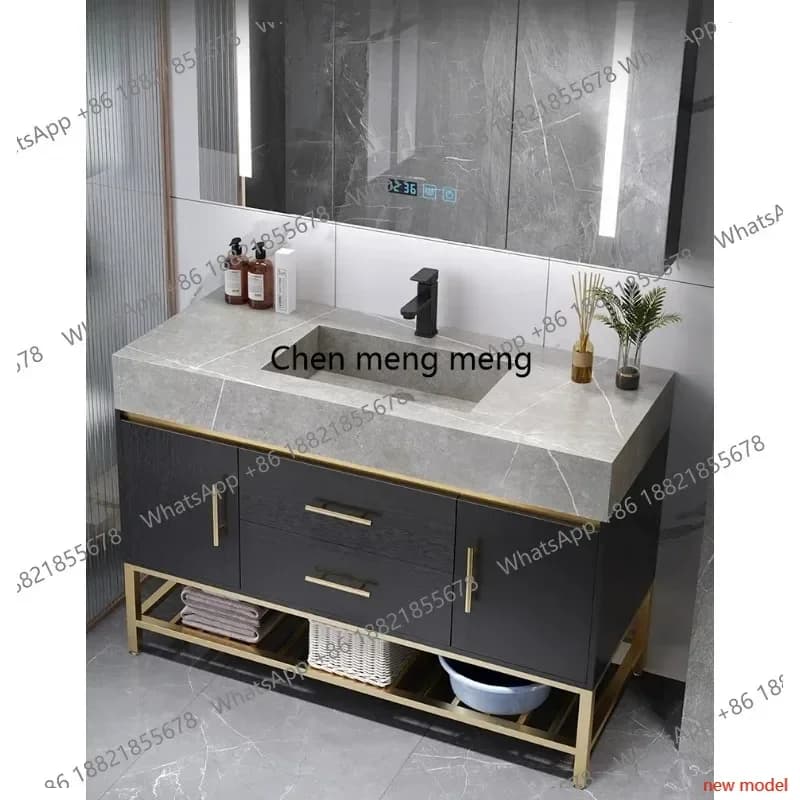 N138Modern simple rock slab integrated basin, floor-to-ceiling bathroom cabinet combined bathroom washbasin, basin