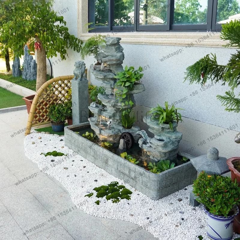 yj57 courtyard bonsai decoration rockery flowing water fountain ornament fish pond landscaping view