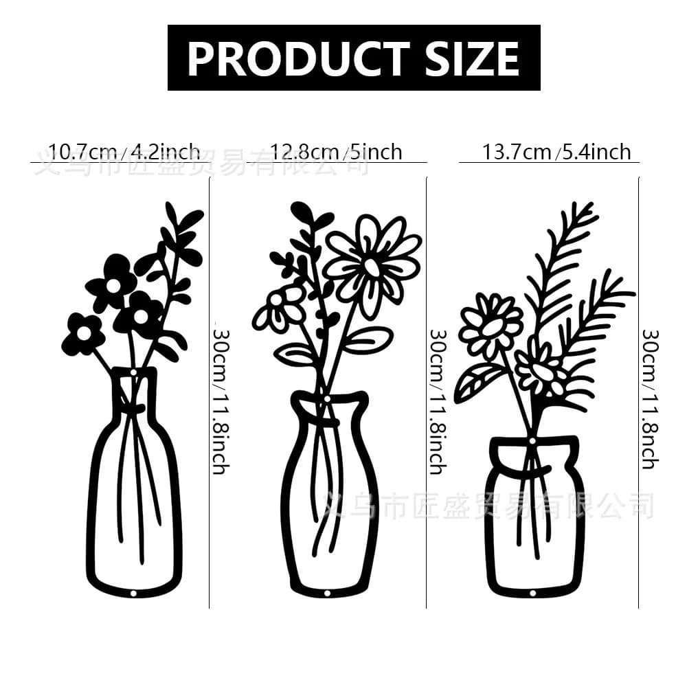 Three-piece set of metal flower wall art rural farmhouse decoration living room bedroom black flower wall iron art silhouette