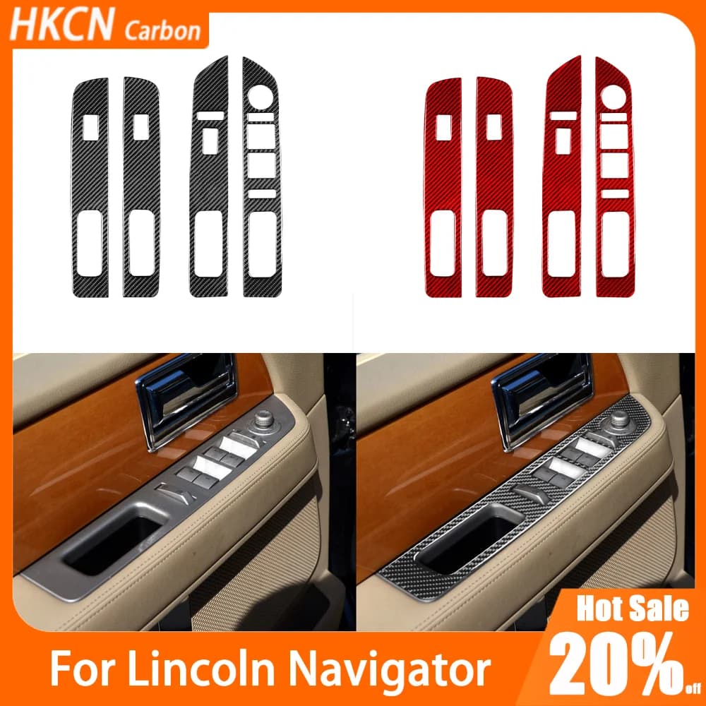Car Interior Accessories Carbon Fiber Window Switch Lifting Control Panel Cover Trim Sticker For Lincoln Navigator 2007—2014