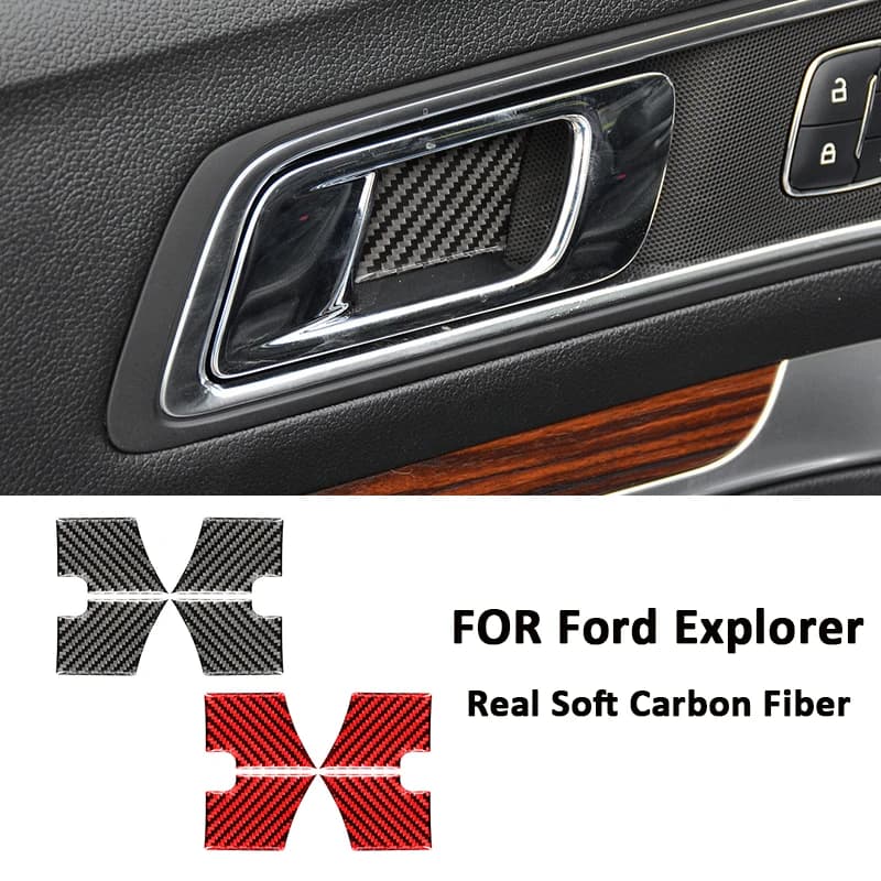 4PCS For Ford Explorer Carbon Fiber Automotive Inner Door Handle Ring Bowl Panel Cover Modification Decoration Sticker