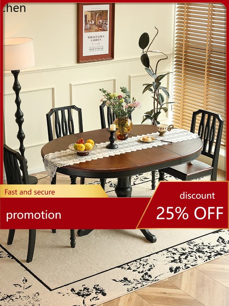 HXL Solid Wood Extendable Dining Table Home Round Table Living Room Round Table