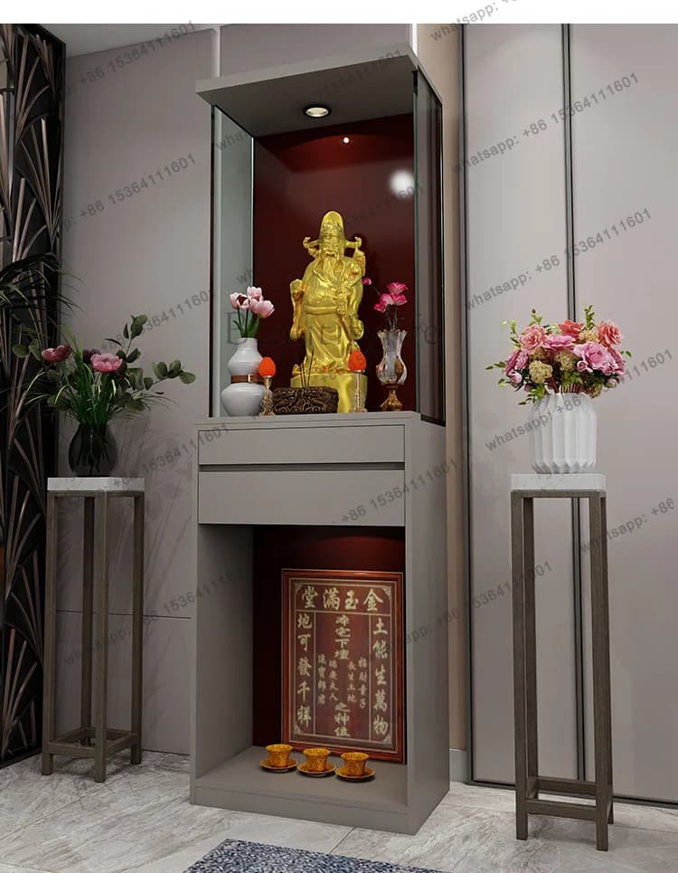 LSBuddhist Shrine Modern Shrine Cabinet Serving Table New Chinese Vertical Cabinet With Glass Household Living Room Cabinet