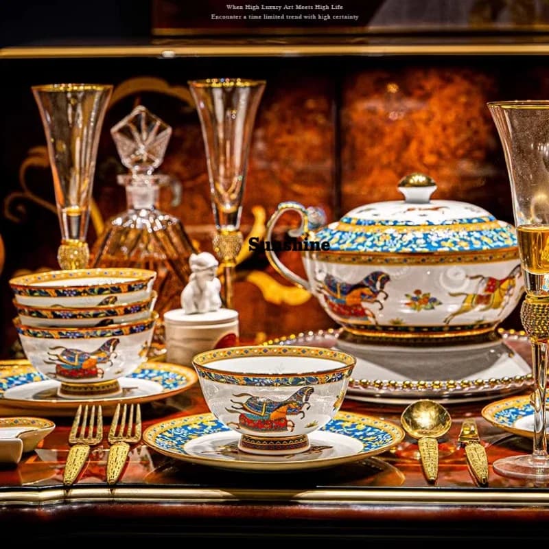 Party Bone China Dinnerware Sets Home Christmas Gift Luxury Kitchen Tableware Set Dining Room Vajillas Para Cocina DishesYY