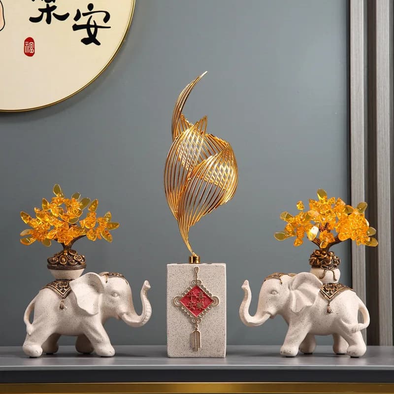 Fengsheng and Shuiqi high-end ornaments, creative entrance, living room fortune tree elephant decorations