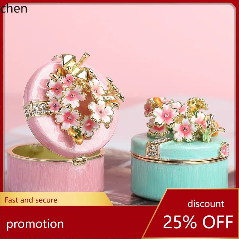 H1 New Metal Jewelry Box Enamel Creative Gift Wedding Birthday Present Camellia Desktop Ornament Home Decoration