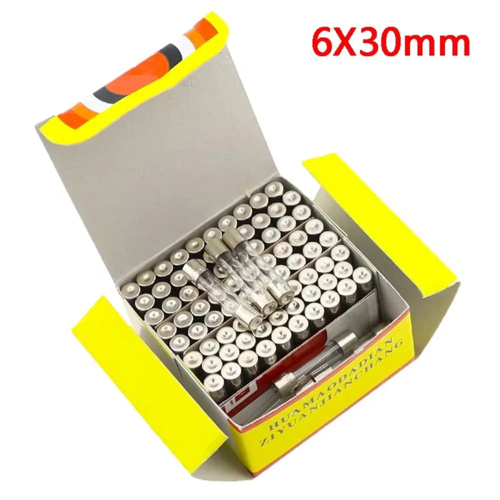 100 Piezas 6*30mm Fusible Vidrio Tubo Fusible 6x30mm Fusión Rápida 250V 0.5A 1A 2A 3A 4A 5A 6A 8A 10A 12A 15A 20A 25A 30A 6X30