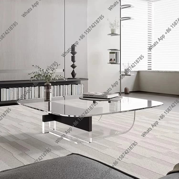 Italian minimalist suspended glass coffee table acrylic living room home modern simple hour hand coffee table