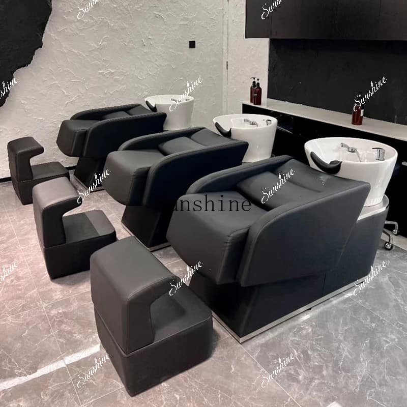 Hair salon special ceramic basin semi-reclining flushing stainless steel shampoo bed FT