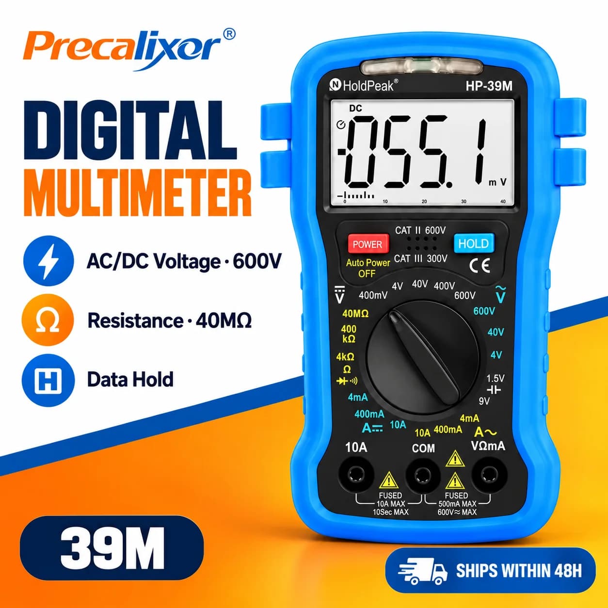 Digital Multimeter True RMS 4000 Counts Manual Ranging Backlit LCD Buzzer 600V CAT II Handheld Volt Ohm Tester for Home Workshop