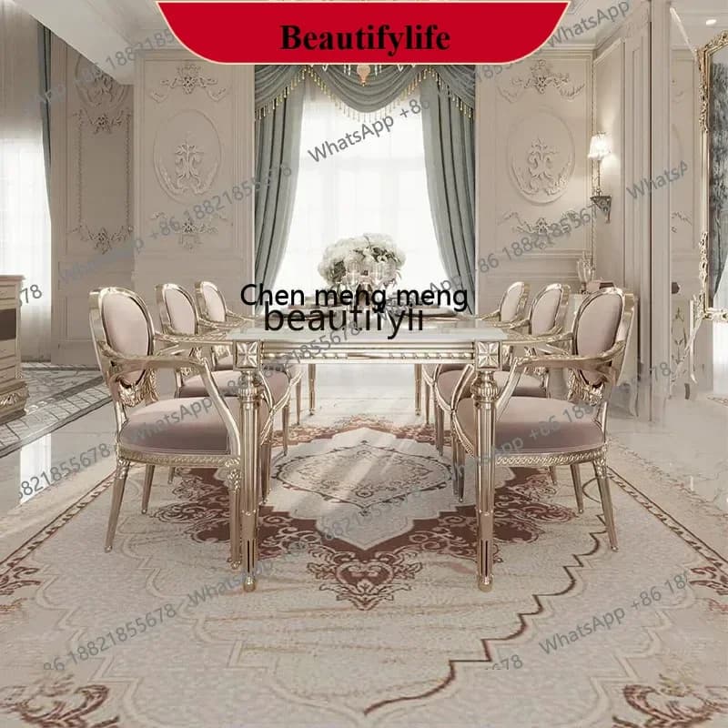 z183 A55 Retro small French solid wood dining table luxury, restaurant rectangular marble dining table dining chair