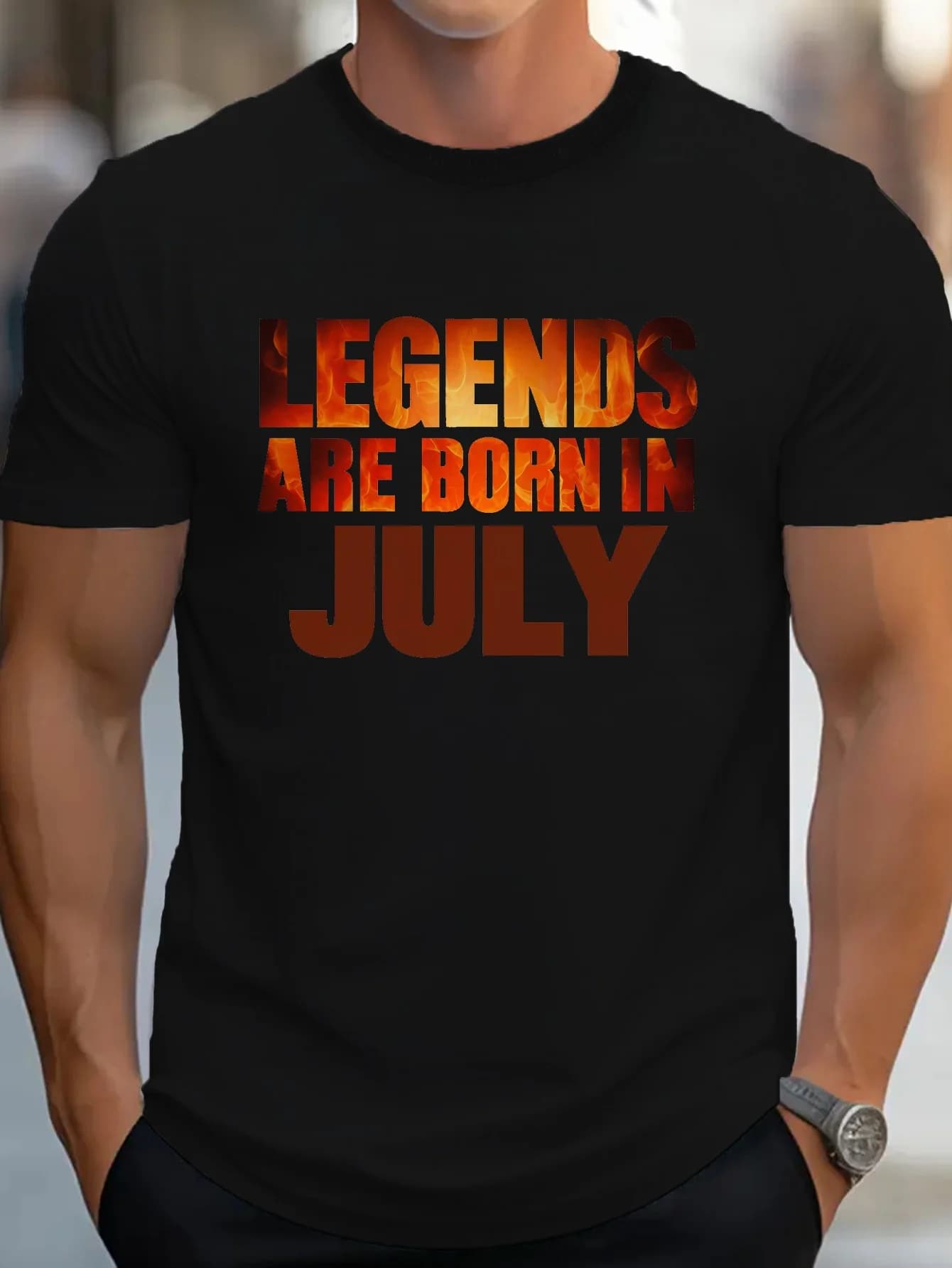 Legends Born in July"Cotton T-Shirt-Comfort Fit,100% Pure Cotton,Casual Style with Flame-Letter Print, Round Neck men's T-shirt.