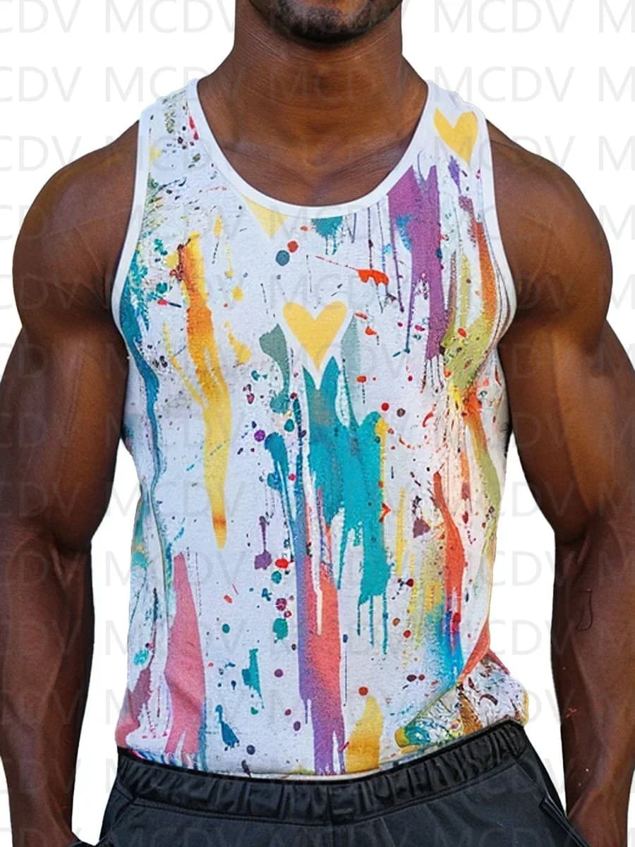 Men's Colorful Floral Knitted Print Casual Round Neck Tank Top 3D Printed Tank Tops Men Summer Tops