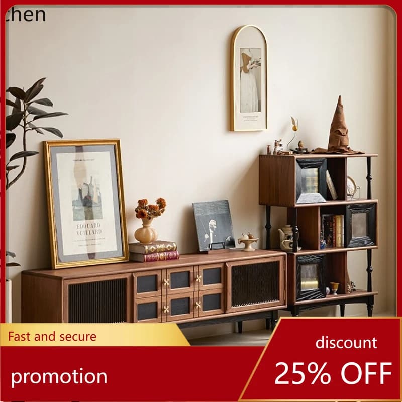 HT Muse TV Cabinet Retro Solid Wood Medium Ancient Style Living Room Combination Flagship Store