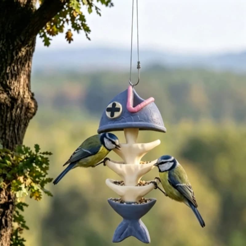 Fish Bone Hanging Bird Feeder – Unique Resin Craft Ornament for Outdoor Garden Decor