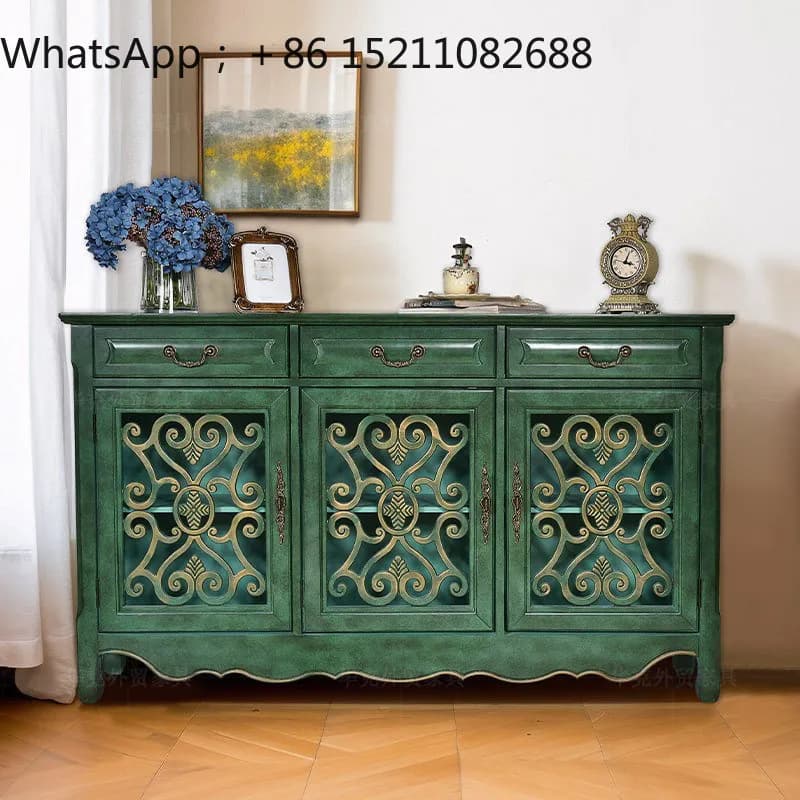 LLY rural furniture, entrance cabinet, Mediterranean style storage, living room, solid wood retro integrated dining side cabinet