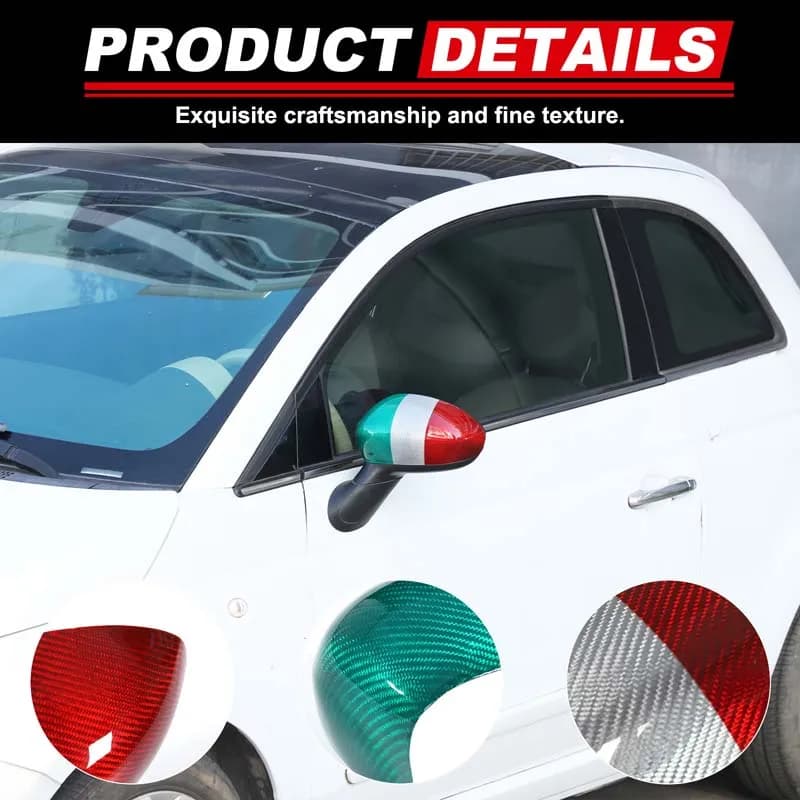 For Abarth 595 For Fiat 500 Tricolor Steering Cover Central control outlet Sticker Rearview mirror cover Fuel tank cap Trim