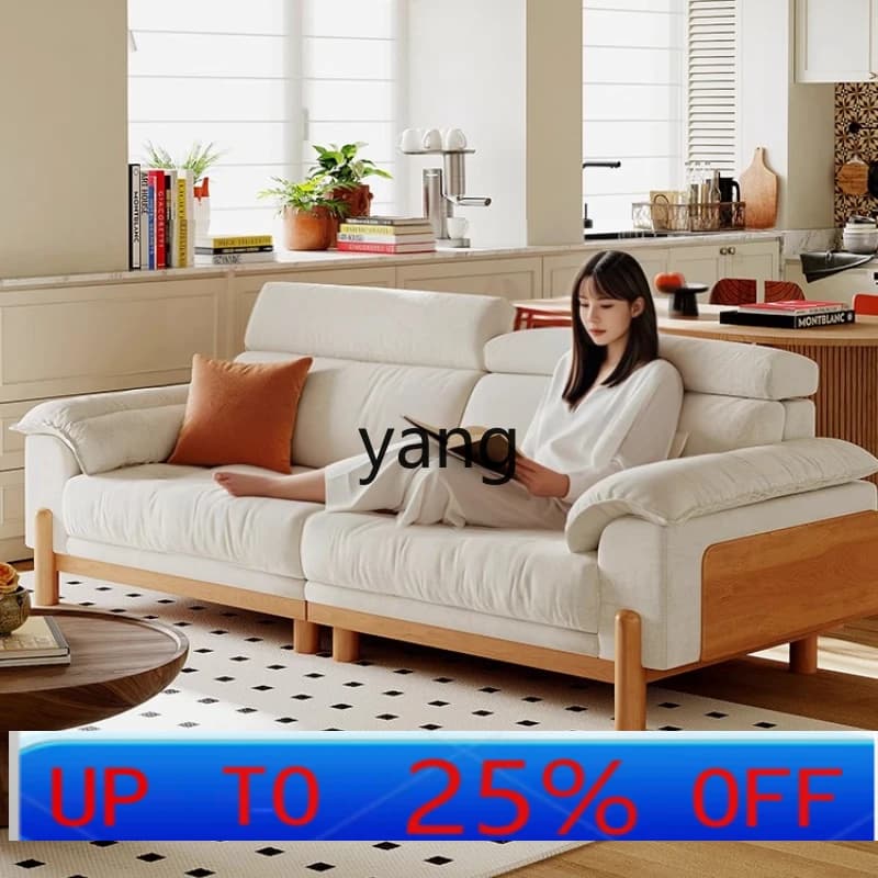 LH removable and washable fabric sofa living room small apartment high backrest log wind straight row solid wood sofa