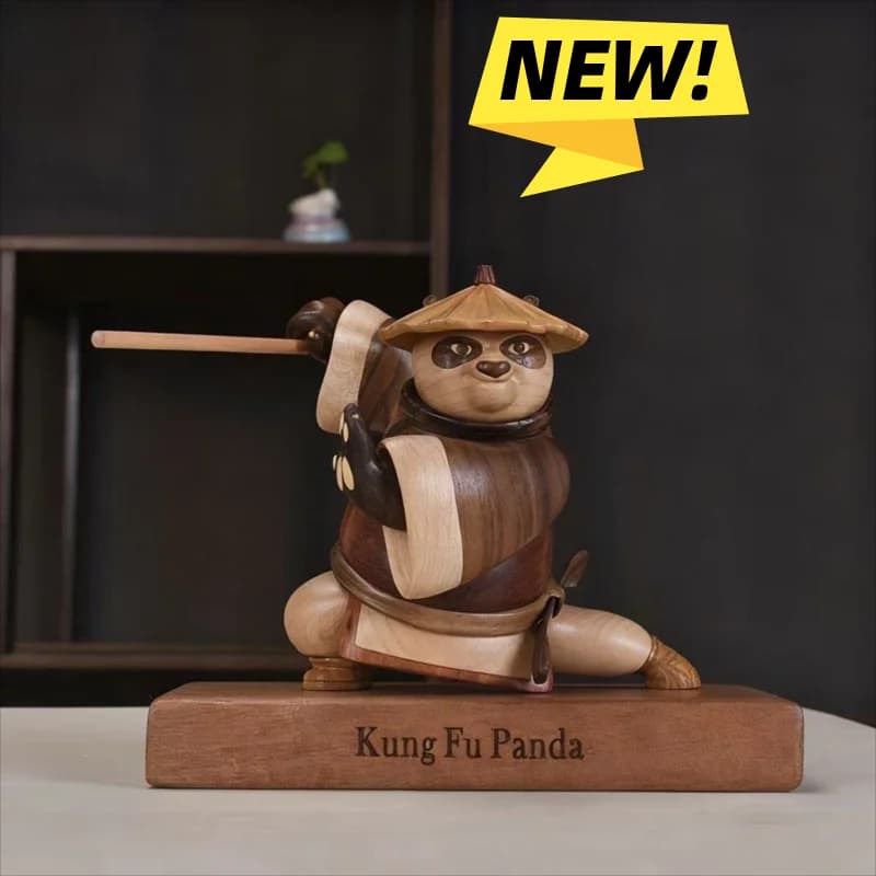 Solid wood carving Kung Fu Panda Decorative statues Handmade high quality Home Living Room Office  decoration and accessories