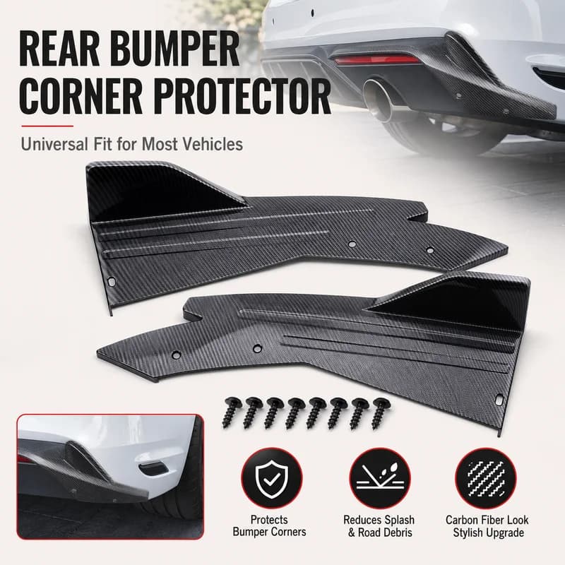 Universal 48CM Carbon Fiber Rear Bumper Corner Protector Plate, Auto Rear Skirt Small Surround Guard Side Skirt