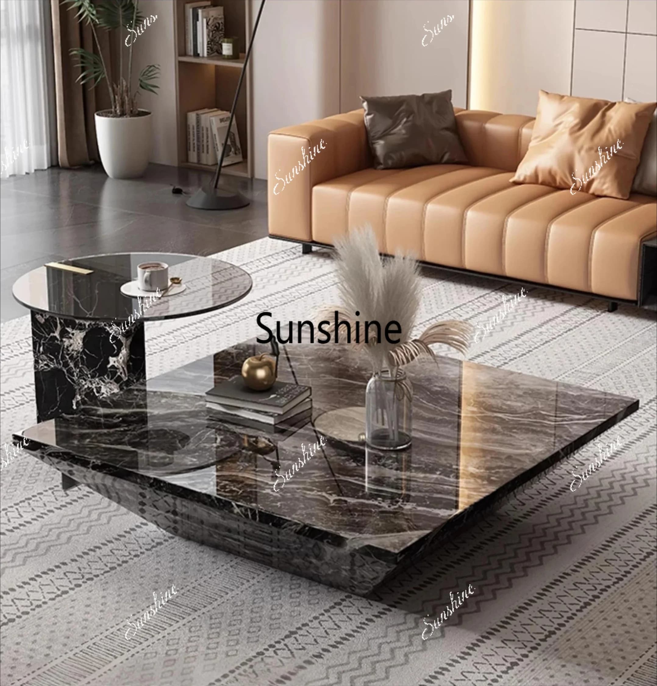 Any Size Custom Italian Luxury Mobile Nesting Tables Venetian Brown Marble Side Table Set Living Room Heat Scratch Resistant Des