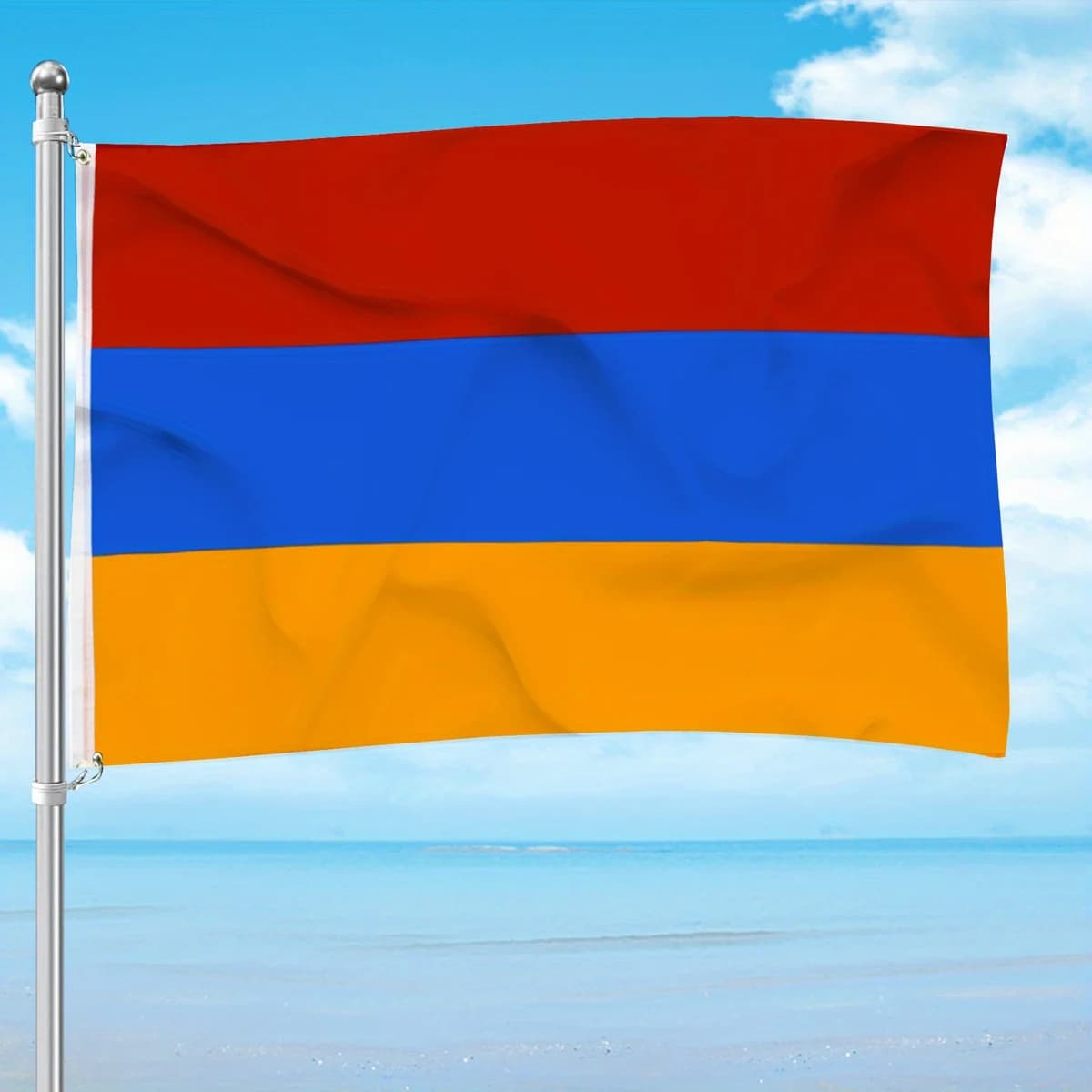 1pc Armenia National Flag 3x5Ft Durable Polyester, Two Brass Grommets, Indoor/Outdoor Patriotic Decoration