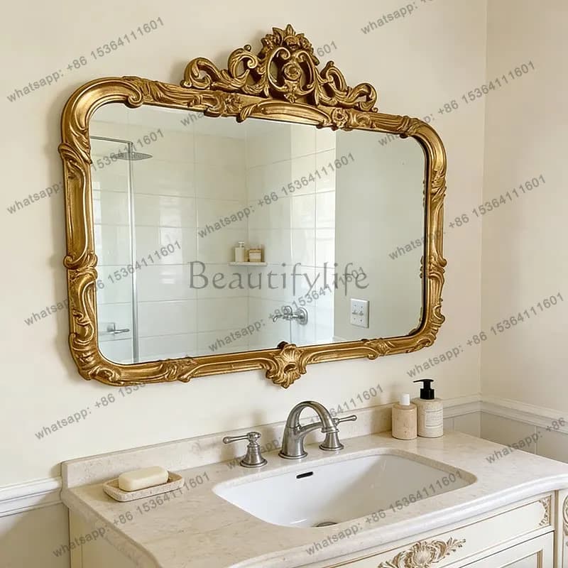 D06 French retro washtop bathroom mirror wall hanging bedroom living room fireplace decorative mirror